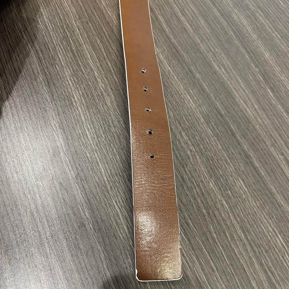 Michael Kors White and Brown Monogram Leather Gold Buckle Belt - Picture 6 of 8